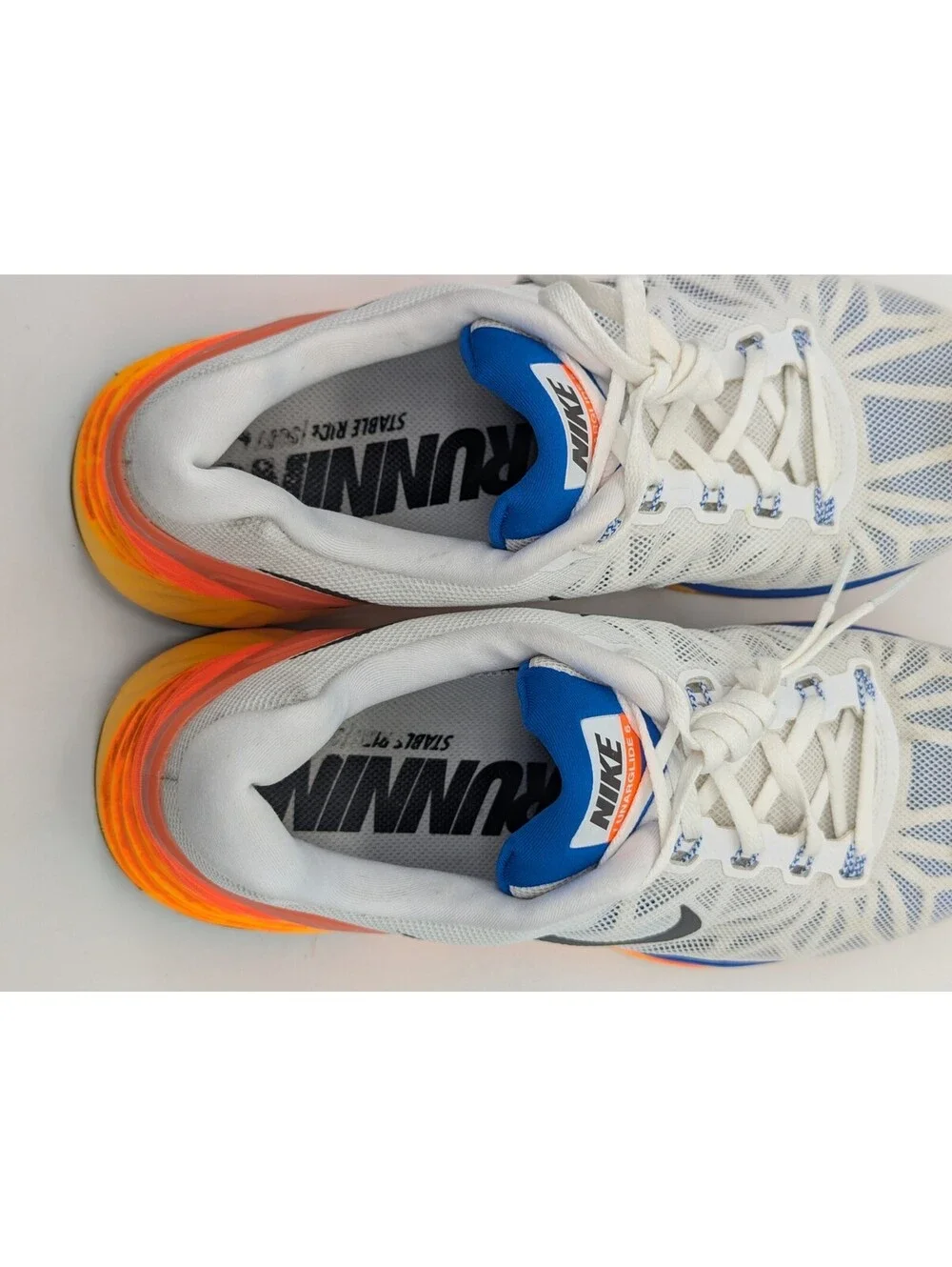 Nike LunarGlide 6 White Blue Orange Mens Size 10.5 Running Shoes 2014 654433-101